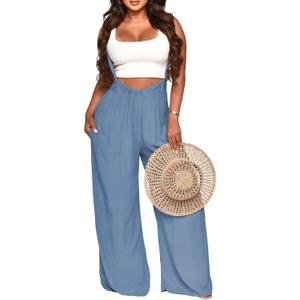 Nimsruc Womens Jumpsuit Casual Loose Sleeveless Adjustable Spaghetti Straps Wide Leg Pants Baggy Overalls With Pockets (Small, 730-light Blue)