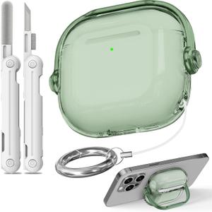 Safety Lock for Airpods 4 Case,TPU Clear Case for Apple Airpods 4 Case 2024 USB-C with Cleaner Kit, Drop Protection Airpods 4 Case Cover for Men for Women with Lock and Keychain, Clear Green