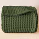 Premium Waffle Blanket Queen XL Size Green - Luxury, Pure 100% Turkish Cotton, Light & Airy Waffle Weave All-Season Quilt - Decorative Bedspread (Dark Green, Queen XL 95" x 102" Inch)