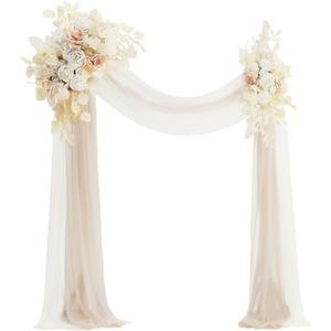 Floroom Arch Flowers with Drapes Kit (Pack of 4) - 2pcs Artificial Cream Floral Swag Arrangement with 2pcs Draping Fabric for Wedding Ceremony Arbor and Reception Backdrop Decoration
