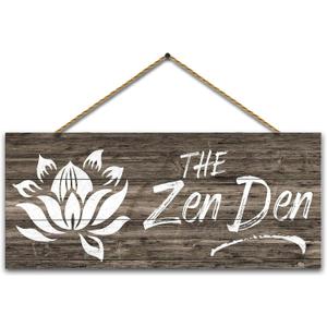 1 KINGO Farmhouse Zen Den Signs: Rustic Zen Den Yoga Studio Room Decoration Canvas Print Lotus Flower Wall Decor - Vintage Decorative Wooden Texture Wall Plaque for Home 6" x 15"
