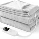 Electric Heated Throw Blanket 50" x 60", Soft Plush Flannel & Sherpa Electric Blanket with 8 Heat Settings, 1-12H Auto-Off, Fast & Even Heating, Machine Washable, Ideal for Home & Office, Light Gray