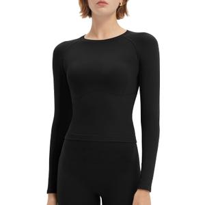 SUUKSESS Women Seamless Workout Long Sleeve Shirts Gym Athletic Running Yoga Tops (X-Small, Black)