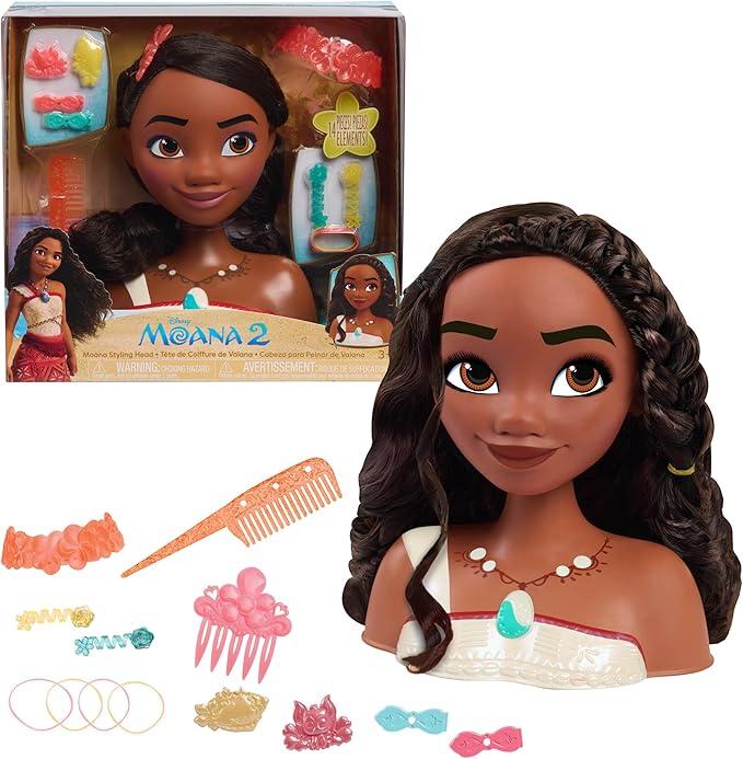 Just Play Disney Princess Moana 2 Styling Head, 14-Pieces, Pretend Play, Kids Toys for Ages 3 Up