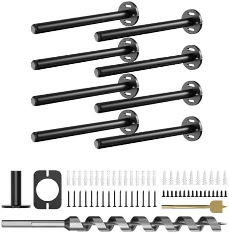 8pcs Wall Shelf Brackets Heavy Duty Floating Shelf Bracket Hidden,Invisible Black Shelving Brackets Decorative Floating Shelf Hardware Heavy Duty,Metal Shelf Support Bracket (8 inch-8pcs), No Auger Drill Bit,
