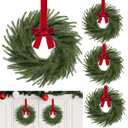 4 Pack 11 Inch Mini Christmas Wreath Small Christmas Kitchen Cabinet Wreaths with Red Velvet Bow Artificial Norfolk Pine Wreath Outdoor Christmas Wreaths for Windows Door Chairs Wall Stairs Home Decor