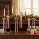 12 Pcs Velvet Christmas Bows Candle Holder Decoration Large Raw Edge Pre-Tied Bow 7.1"x15.7" Vintage Fringe Ribbon Handmade Bow for Christmas Tree Candlestick Rustic Gift Wrapping(Pink)