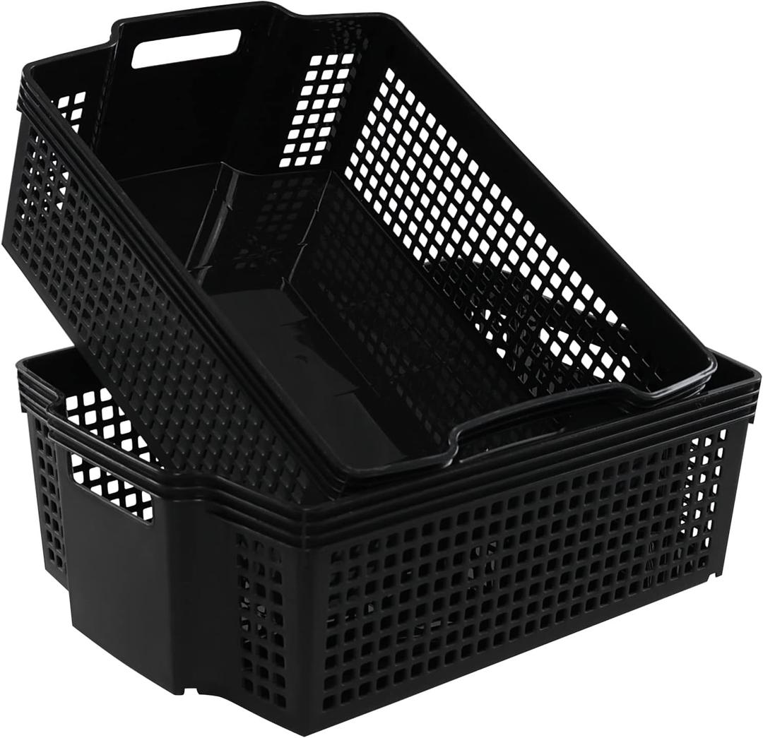 Large Storage Basket, Stackable Open Storage Bin, Black, Pack of 4, F