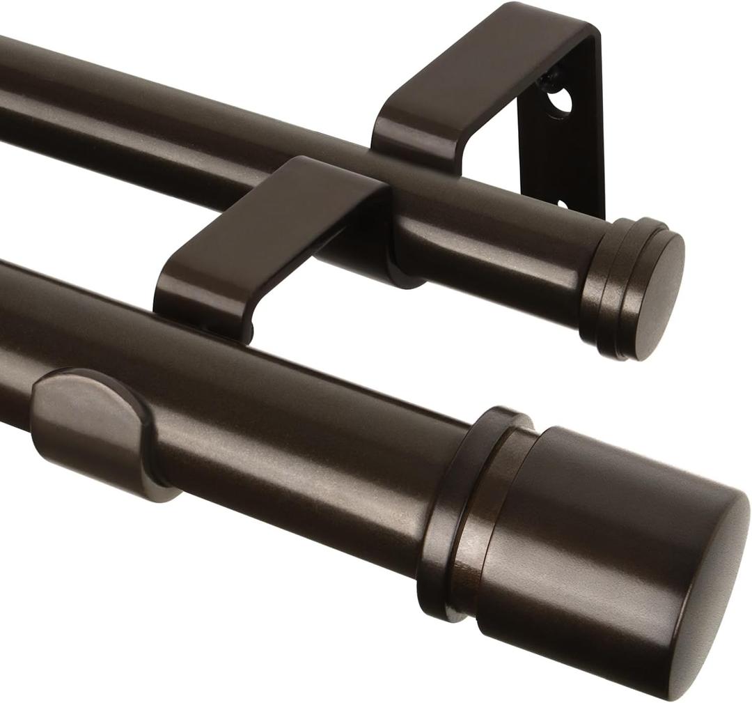 Double Curtain Rod 66 to 120 Inch, HOTOZON 1 Inch Heavy Duty Curtain Rods for Windows, Telescoping Double Drapery Rod with Simple Cap Finials, Bronze