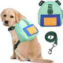 Dog Backpack Harness with Leash,Cute Pet Puppy Backpacks Bulid-in Dog Poop Bag Dispenser,Adjustable Pets Self Carrier Bag for Small Medium Dogs Travel Hiking Daily Walking(M, Green)