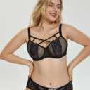 Onlyday Minimizer Bra for Women Sheer Mesh Unlined Underwire Bra Full Coverage See Through Lace Bra for Large Breast(34D, Black Floral)