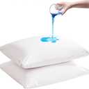 2 Pack Waterproof Pillow Protectors with Zipper Queen Size Zippered Pillow Case Protectors Hypoallergenic Bed Pillow Covers Encasement Smooth Downproof Feather Proof Machine Washable