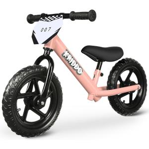 KRIDDO Toddler Balance Bike 2 Year Old, Age 24 Months to 5 Years Old, 12 Inch Push Bicycle with Customize Plate (3 Sets of Stickers Included), Steady Balancing, Gift Bike for 2-3 Boys Girls, Pink