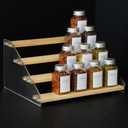 nianfeng Tiered Spice Rack, 4-Tier Spice Pantry Kitchen Cabinet Organizer, 12-Inch, Natural Wood Acrylic Stair Riser Stand, Countertop Seasoning Shelf (4 Tier 12'')