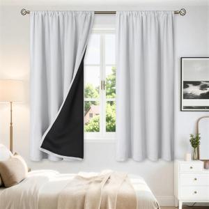 2 x BGment Greyish White Thermal Insulated Blackout Curtains for Bedroom, 100% Black Out Curtains Noise Reduce Light Blocking Winter Curtains, Each Panel 52 x 63 Inch
