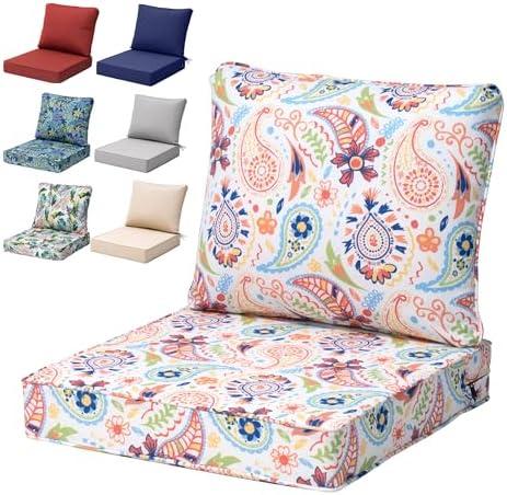 PATIOHIT 24x24 Inch Outdoor Cushions for Patio Furniture Water-Repellent Patio Chair Cushions 2-Year Fade Resistant Deep Seat Cushions, Replacement Cushions for Outdoor Furniture (Red Flower)