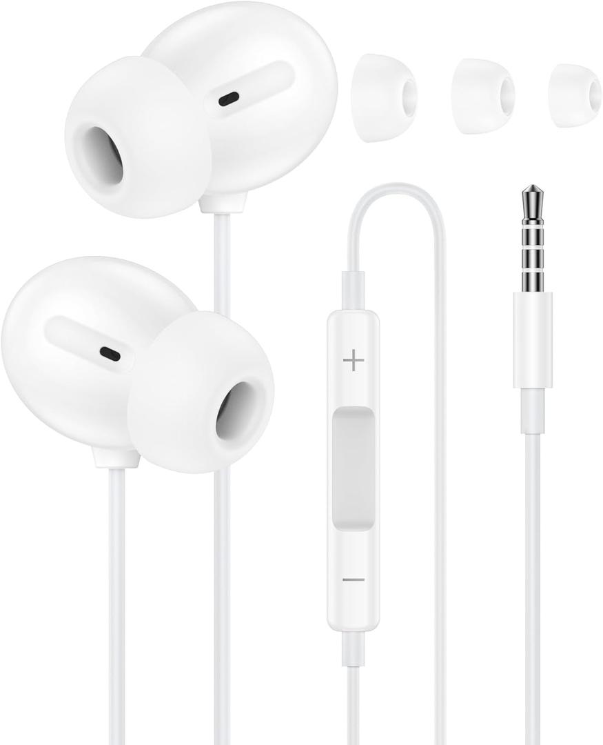 3.5mm Headphones Wired in-Ear Earbuds for Apple iPhone/iPad/iPod, Wired Earbuds with Mic Volume Control 3.5mm Jack Earphones Headphones HiFi Stereo Ear Buds for Galaxy, Google, Laptop, PC Gaming, PS5 (White)