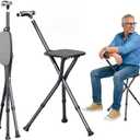 Alloy Folding Cane with Seat, Lightweight Adjustable Walking Cane with Seat, Cane Seat with LED for Seniors, Cane Chair for Woman/Man,Anti-Slip Walking Stick for Seniors