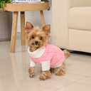 Lorehelina Dog Sweater for Small Dogs Argyle Cable Knit Turtleneck Pullover Winter Clothes for Boys Girls Stretch Chihuahua Yorkie Puppy Christmas Doggie Pet (XS, Pink)