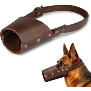 Hide & Drink, Leather Dog Muzzle Guard, Secure, Prevents Biting Chewing, Pitbull German Shephard & Any Breeds, Small Medium Large, Handmade (Large)