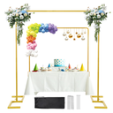 8.2FT x 8FT Backdrop Stand Heavy Duty with Base, Gold Portable Adjustable Pipe and Drape Backdrop Stand Kit, Over The Table Rod Stand with Clamps, Square Metal Arch Party Frame for Birthday Decor