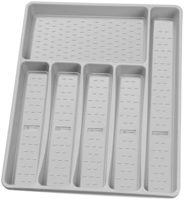 CherHome Silverware Organizer with Cutlery Icons，Silverware Tray for Kitchen Drawer，Plastic Flatware Tableware Cultery Drawer Organizer Utensil Organizer with Non-slip TPR Linings，6-Compartment，Grey