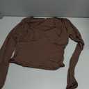 SweatyRocks Women's Deep V Neck Crop T Shirts Long Sleeve Slim Fitted Going Out Y2k Tops Brown Medium