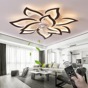 32''Ceiling Fans with Lights and Remote, Modern Flush Mount Ceiling Fan with Dimmable LED Light 3 Color Temperatures 6 Gear Wind Speed Bladeless Ceiling Fan for Kids Room Living Room