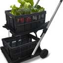 Two Layers Folding Shopping Cart | Multi Use Functional Collapsible Carts | Collapsible Grocery Carts | Shopping Cart with Storage Crate | Utility Cart for Groceries, Warehouse,Supermarket.Black