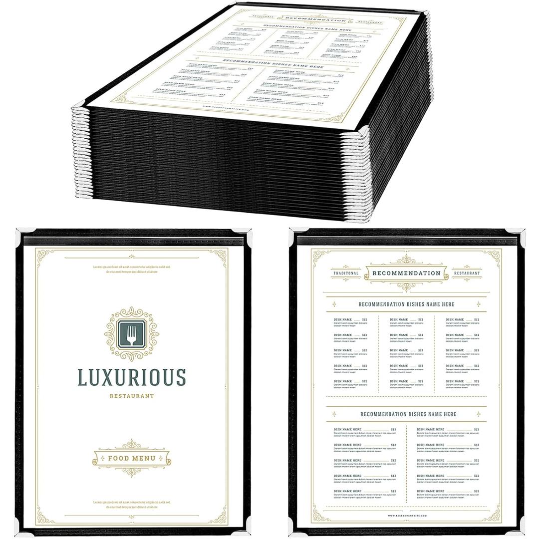 25 Pack of Menu Covers - Single Page, Fits 8.5 x 11 Inch Paper Menu Holder Double Stitched Restaurant Menu Covers-Silver