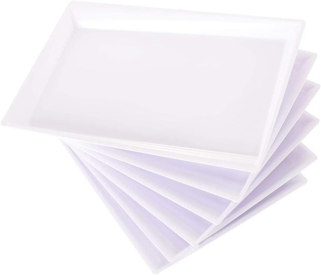 Supernal 12pcs White Plastic Serving Trays,15''X10'' Decorative Serving Trays,Slanted Rectangle Platter,Plastic Fast Food Tray,Wedding Platter Party Trays,Disposable Serving Party