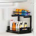Under Sink Organizer, 2 Tier Pull Out Cabinet Storage, Slide Out Storage Shelves, Height Adjustable Kitchen Cabinet Organizers for Under Sink Storage -1 Pack, Black