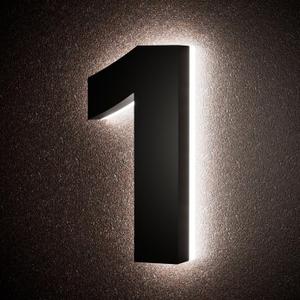 LLtronation 6 Inch Backlit House Numbers for Outside, Stainless Steel, LED Illuminated Home Address Number, Modern Lighted Address Signs for Houses, Restaurant, Waterproof (6IN-1-Black)
