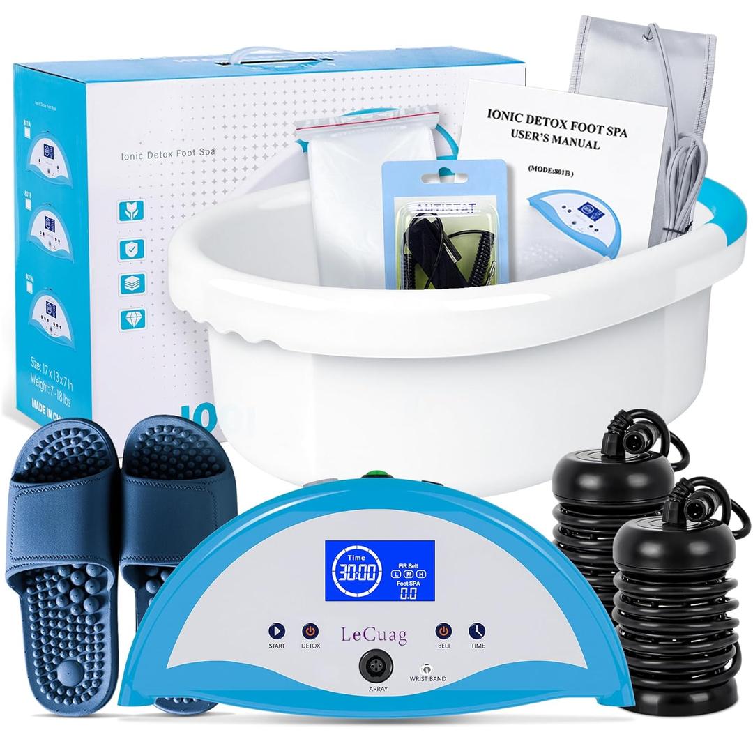 Ionic Foot Bath Detox Machine, Ion Foot Spa Machine for Home Use, Include Detox Foot Bath Soak Tub, Massage Slippers, Heating Waist Belt, 2 Super Ion Arrays, Perfect for Seniors/Parents