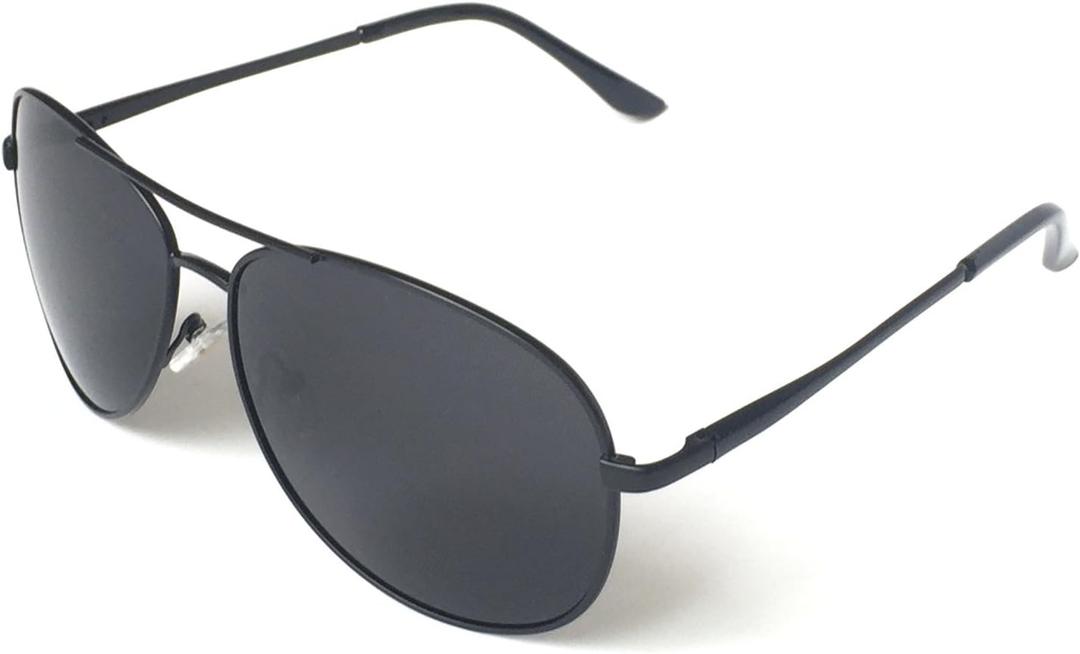 J+S Premium Military Style Classic Aviator Sunglasses, Polarized, 100% UV protection for Men Women (Black Frame/Black Lens)
