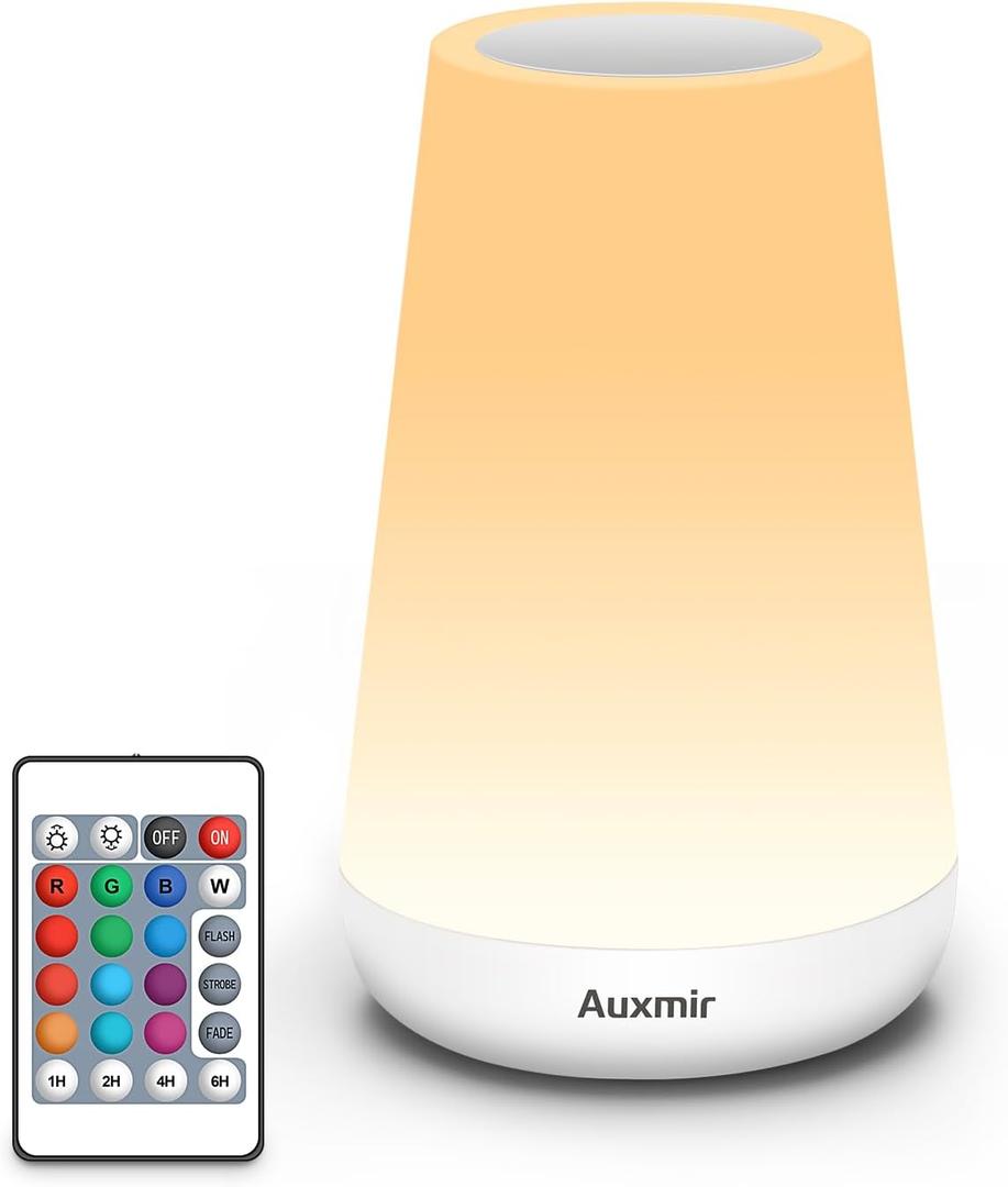Auxmir Night Light, Dimmable Touch Lamp for Bedroom, Portable Rechargeable Bedside Table Lamp for Baby Nursery, 13 RGB Colors & 5 Brightness, Night Lights for Bedroom Living Room Bathroom Hallways