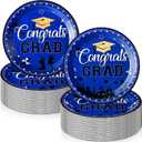 SiliFine 100 Pcs 2026 Graduation Cake Dessert Paper Plates Grad Decoration 7 Inch Small Disposable Plates Bulk Dinnerware for Congrats Grad Party Favors Supplies(Blue and Gold)