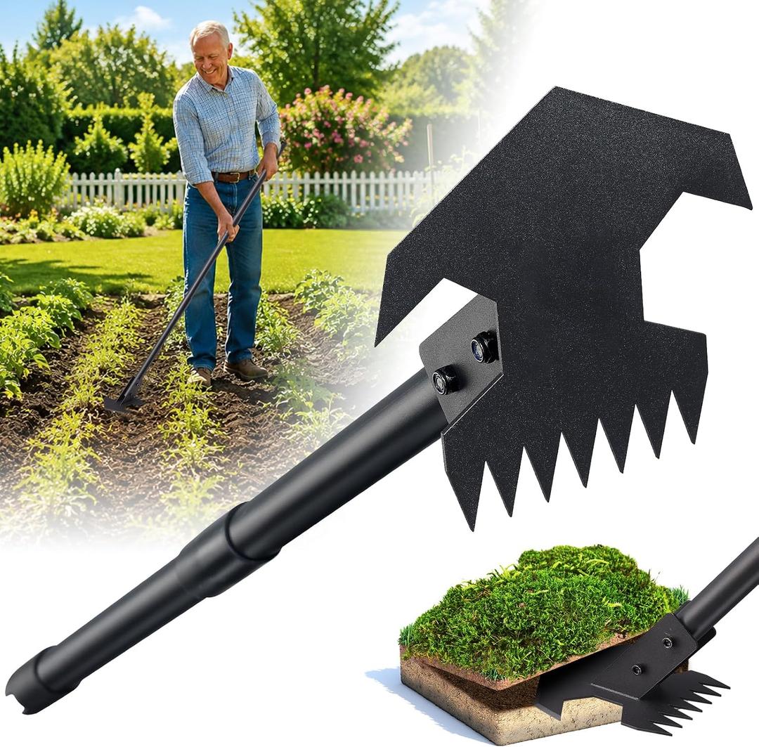 Scuffle Hoe for Weeding - 48" Adjustable Long Handle Action Hoe, Heavy Duty 2-in-1 Push Pull Garden Hoe with Sharp Serrated Blade for Flower Beds, Lawn, Yard and Sidewalks