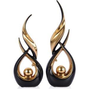 2 PCS Black Gold Ceramic Statues For Home Decor Accents, Modern Abstract Art Sculptures, Elegant Tabletop Decorative Objects For Dining Room, Entryway, Tv Stand, Mantel, Coffee Table Centerpieces
