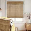 Vivvigo No Drill Bamboo Roman Shades Cordless, Brown, 34.5" W x 64" H