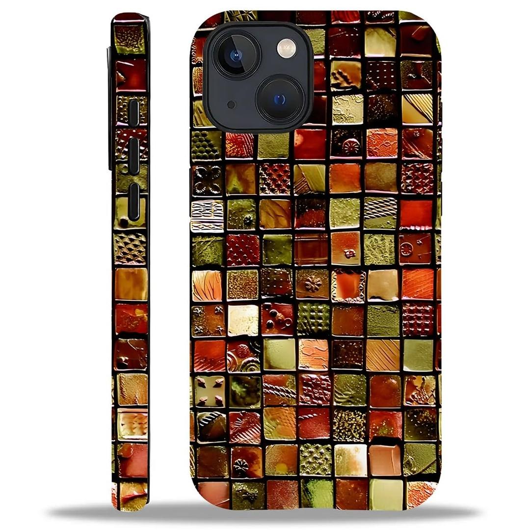 ZHEGAILIAN Case Compatible with iPhone 15,Red and Green Tile Chessboard Design Phone Case,Mixed Double-Layer Hard Shell+Soft Silicone TPU Shock Protective Cream