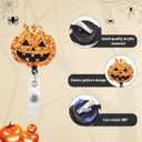 2 x 4pcs Halloween Funny Pumpkin Badge Reels, Id Badge Holder Fall Party Badge Reel Retractable Badge Fixed Scroll for Students Lanyard Supplies Halloween Party