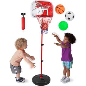 Basketball Hoop for Kids Toy Set with 3 Balls | Adjustable Height Stand 2-4 ft | Indoor & Outdoor Play for Toddler Boy & Girl