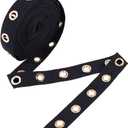 BENECREAT 6 Yards 1" Wide Black Cotton Grommet Eyelet Twill Tape Trim, 8mm Gold Metal Eyelet Ring Ribbon Strip for Sewing Crafts Making
