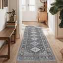 Runner Rugs for Hallway 2x10 Machine Washable Runners, Vintage Retro Floral Medallion Runners for Kitchen Entryway Bathroom, Low Pile Lightweight Thin Chenille Non Slip Runner Rug, Charcoal