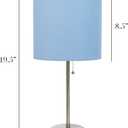 Simple Designs LT1144-BLU Sleek and Slender Brushed Steel Table Lamp with Charging Outlet, for Bedroom, Living Room, Entryway, Office, Dining Room, Study, Blue Shade