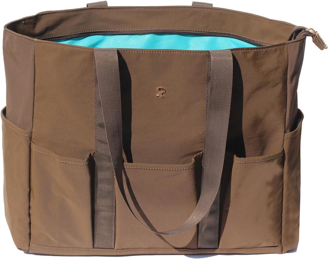 ESVAN Utility Tote Bag Weekender Duffle Bag with 13 Pockets - Perfect for Travel, Work, Gym, Beach, Teachers, and Nurses (Brown)