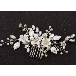 SWEETV Silver Bridal Hair Comb for Wedding Hair Accessories, Handmade with Crystals, Pearls, and Leaves, 4.72 x 2.75 inches, for Brides, Women