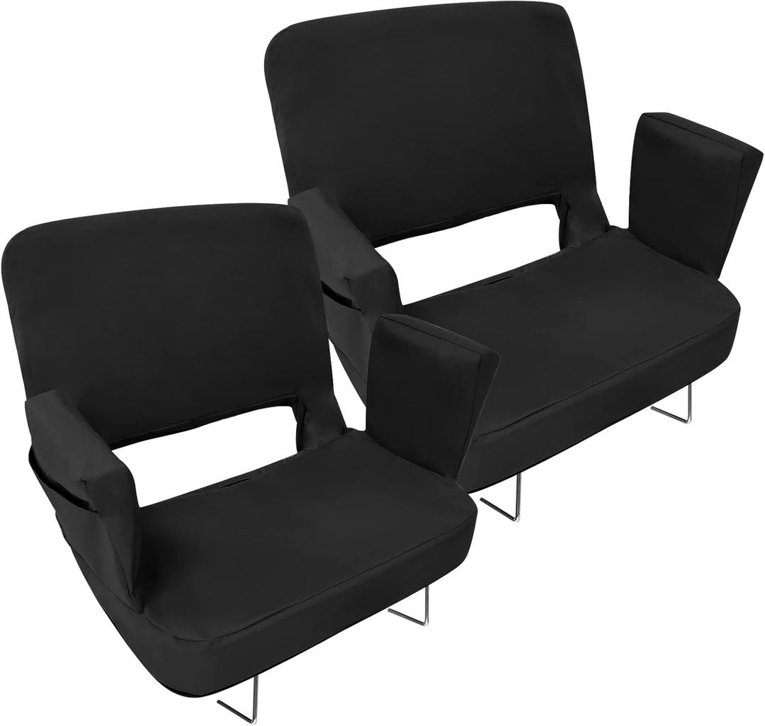 TOPSKY Stadium Seat with Back Support, Extra Wide 21.2Width (Seat 19.5), 3 Reclining Positions, Wide Bleacher Seats with 2 Hook, Picnic Seat (2pcs Black)