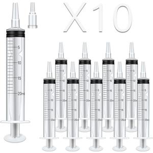 10pack 20ml Plastic Syringes with Measurement for Feeding Pets ,Liquid Scientific Labs,Watering,Dispensing Lip-gloss, without Needle with Cap